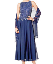 J KARA Navy Chiffon Deco Beaded Overlay Sleeveless Formal Gown 4 NEW 259