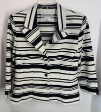 Women’s Jessica Howard Dress Jacket- Black & White Striped-Size 10-USA Made
