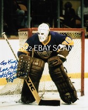 RON GRAHAME Defends NET Auto SIGNED 8x10 Photo LOS ANGELES KING Star GOALIE