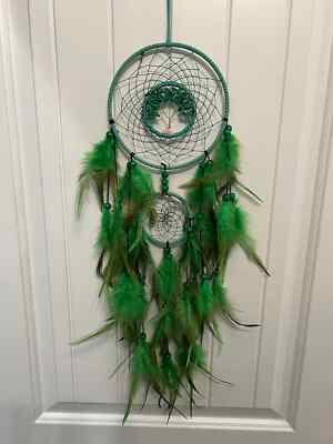Activated Green Tree Of Life Dream Catcher | Bohemian Wall Decor | Boho Feathers