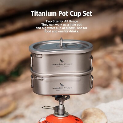 Boundless Voyage Titanium Canteen Mess Kit with Lid and Folding