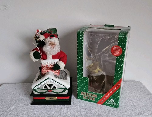VINTAGE CHRISTMAS HOLIDAY CREATIONS 1993 MUSICAL SANTA CLUMBING DOWN CHIMNEY - Picture 2 of 10