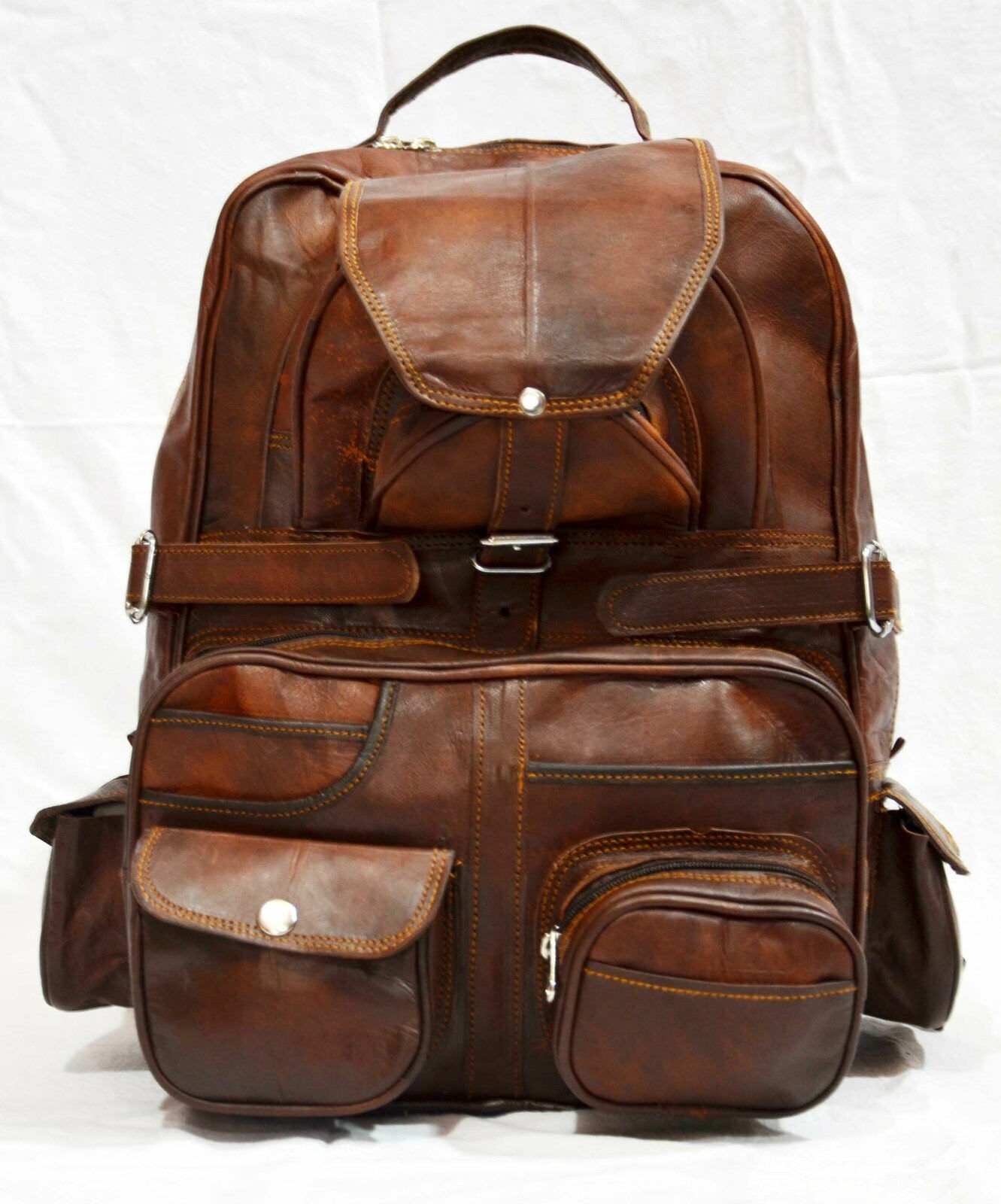 Leather Laptop Backpack for Men Large Travel Hiking Rucksack-image