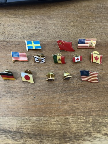 Country Flag Lapel Pin Lot (13) USA, Canada, Mexico, Germany, Japan