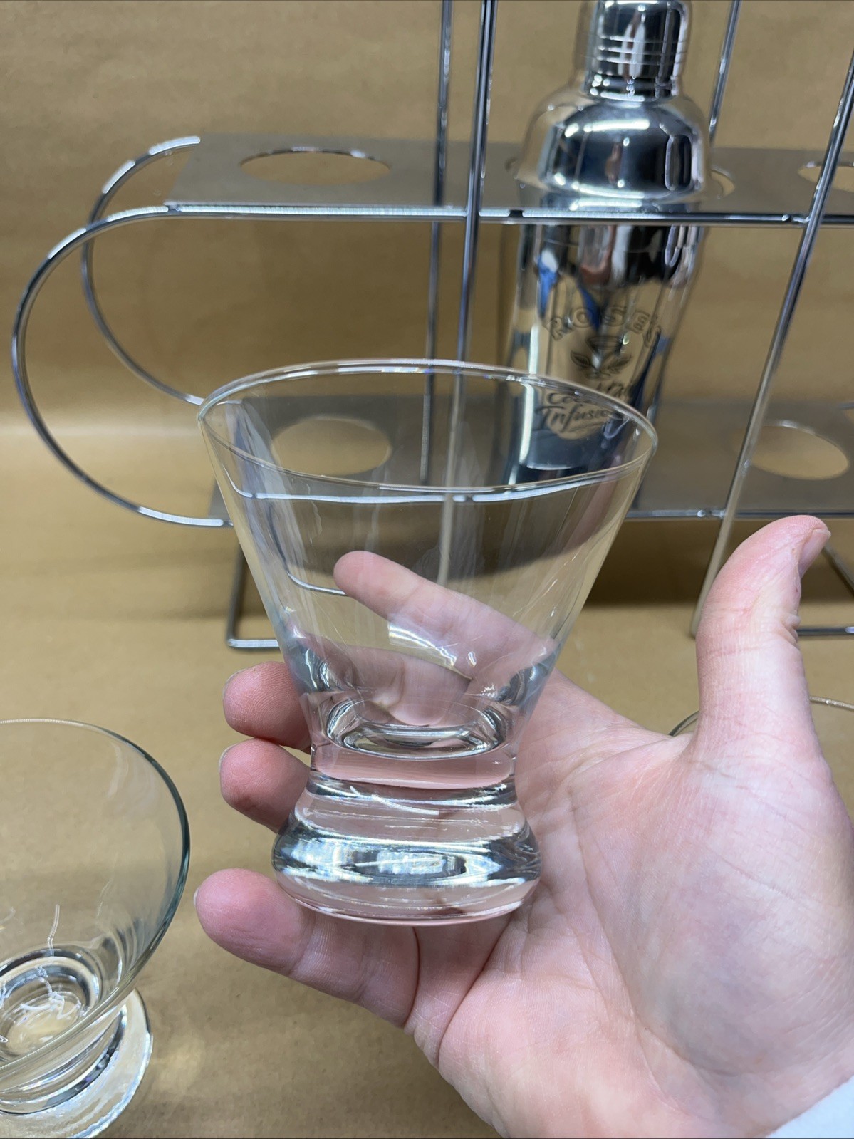 MCM Martini Cocktail Barware Set Shaker & 5 Glasses Silver Modern Rose’s