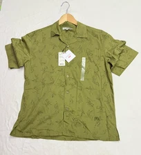 JW Anderson x Uniqlo Printed Shirt Short Sleeve Button Down Olive Mens Small NWT
