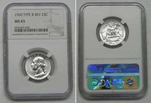 1960 Washington Quarter 25c Type B Reverse, NGC MS65  #7425