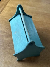 Vintage Wooden Sewing Box Basket 2 Hinged Flip Lids Center Carrying Handle Small