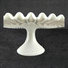 Fenton Hobnail 13” Milk Glass Pedestal Cake Plate Stand Ruffled Edge 5” Tall Vtg