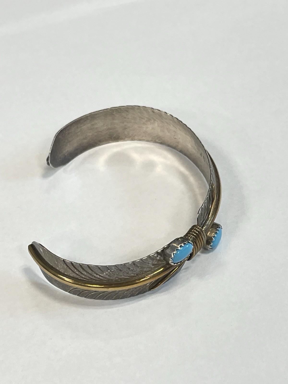 NATIVE AMERICAN SILVER FEATHER CUFF BRACELET SIGN… - image 8