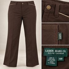 Vintage 90's Lauren Ralph Lauren Trousers Women 14W Piping Straight Leg Stretch