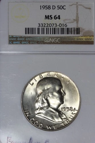 1958 D NGC 50C MS64 FRANKLIN HALF DOLLAR #B51880