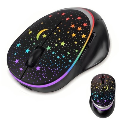 Bluetooth Wireless Mouse Starry Sky RGB Backlight Ergonomic Rechargeable Black