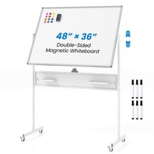 48" x 36" Mobile Whiteboard with Pegboard Accessories Aluminum Frame for Home