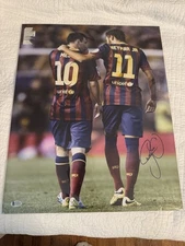 Autographed/Signed Neymar Jr FC Barcelona 16x20 Photo W/ Messi Beckett COA
