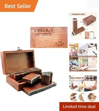 70-Piece Alphabet  Number Rubber Stamp Set in Vintage Wooden Box for DIY Crafts