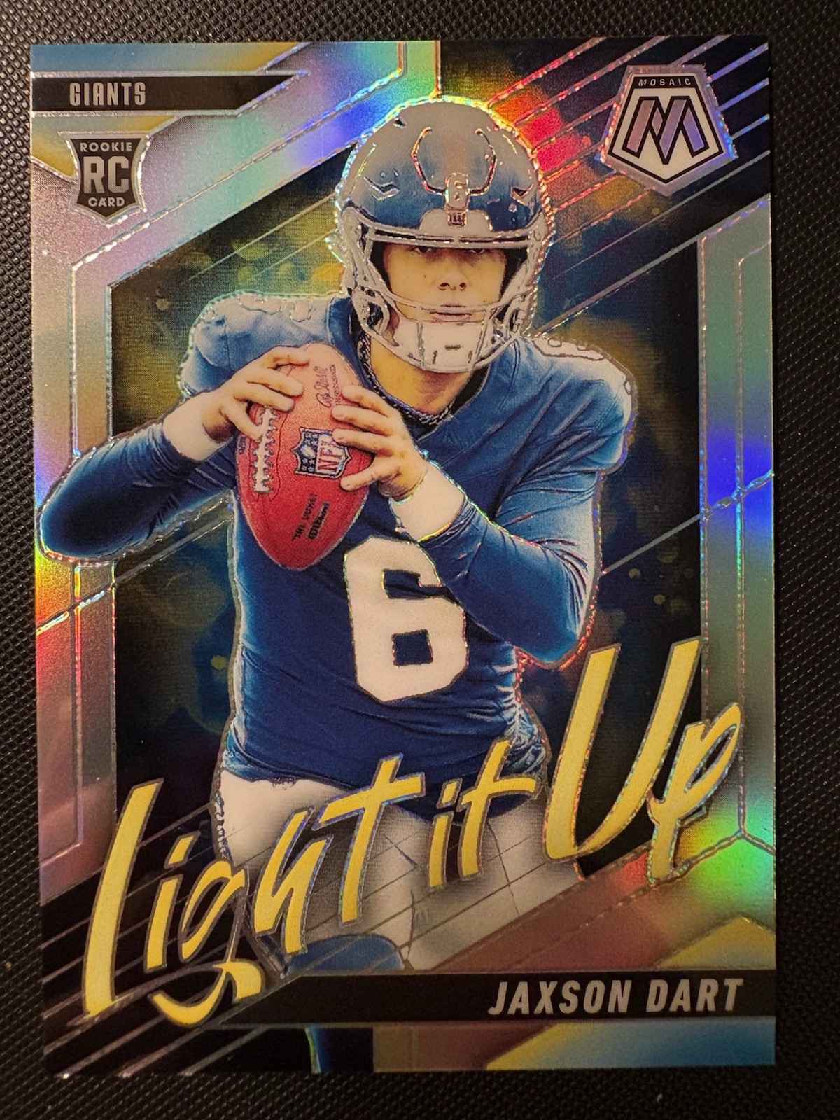 Jaxson Dart 2025 Panini Mosaic Light It Up SILVER PRIZM Rookie Card #8! Giants!