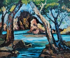 Riquelme Landscape Hand Signed Original Oil Impasto Painting on Board art