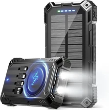 Solar Power Bank 49800mAh Wireless Portable Charger USB-C 15W Fast Charging LED