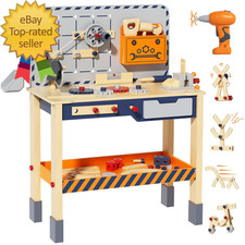 Wooden Toddler Tool Bench with Electric Drill Kids Workbench Playset