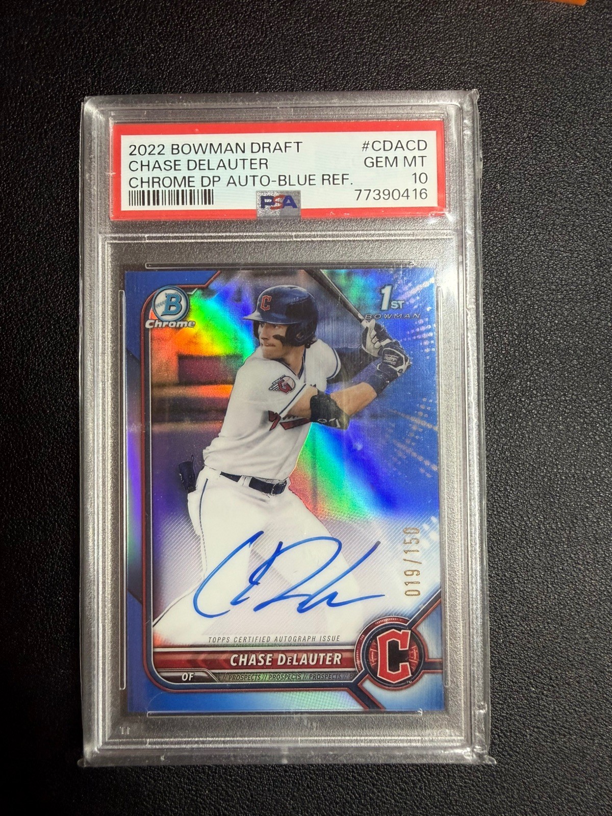 2022 Bowman Draft Chase Delauter 1st RC Auto Blue Refractor /150 PSA 10 GEM MINT