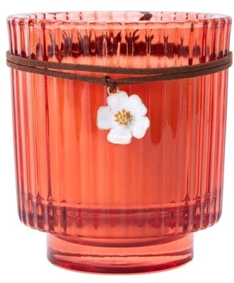 Supreme Lights Candle Inc Pink Thick Glass Candle/Holder 5''x4'' w/Flower Necklace