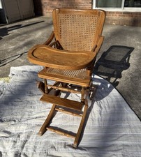 Convertible Wooden Baby High Chair Brown with Tray and Cane Back
