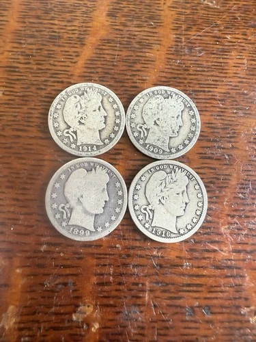 Silver 4 Barber Quarters Good Readable Dates Less Than Melt