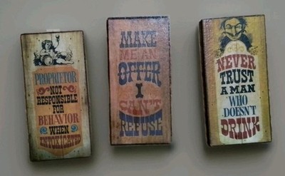 Three small wooden bar signs Wallace Berrie & Co, 1970s