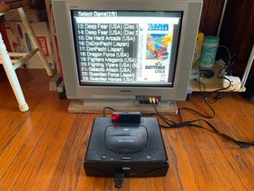 Sega Saturn black console system + Saroo cartridge + wireless controller lot