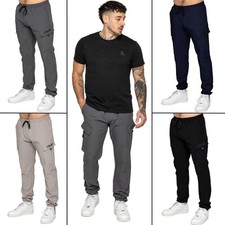 Mens Cargo Trousers Kruze Utility Casual Elasticated Straight Leg Pants