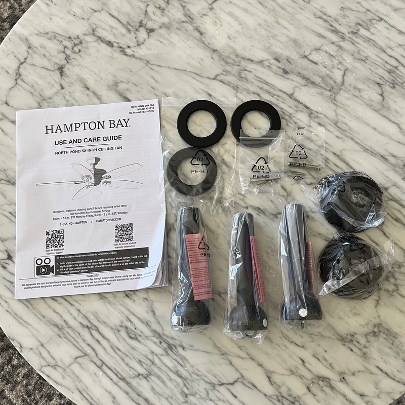 Hampton Bay North Pond 52" Ceiling Fan 1002264684 Downrod, Coupling Cover Etc
