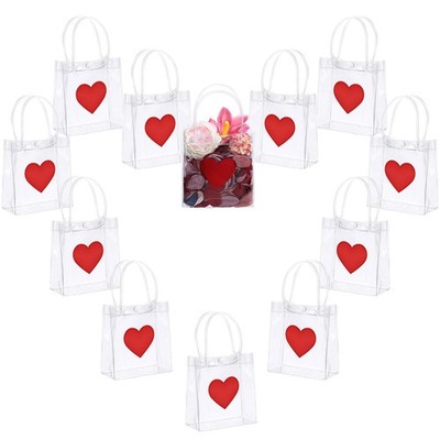 24 PCS Transparent PVC Plastic Red Heart Valentines Day Clear Tote Gift Bags