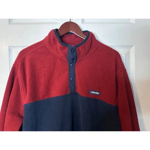 Lands' End men's Heritage Colorblock Red Navy Snap Neck Pullover Fleece XXL image 2