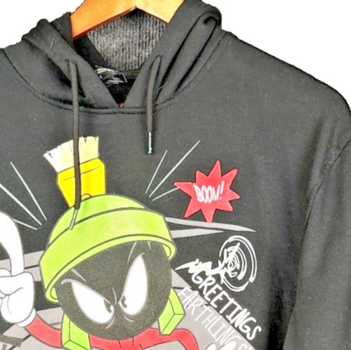 Looney Tunes Marvin The Martian Graphic Hoodie Sweatshirt Black Men Large