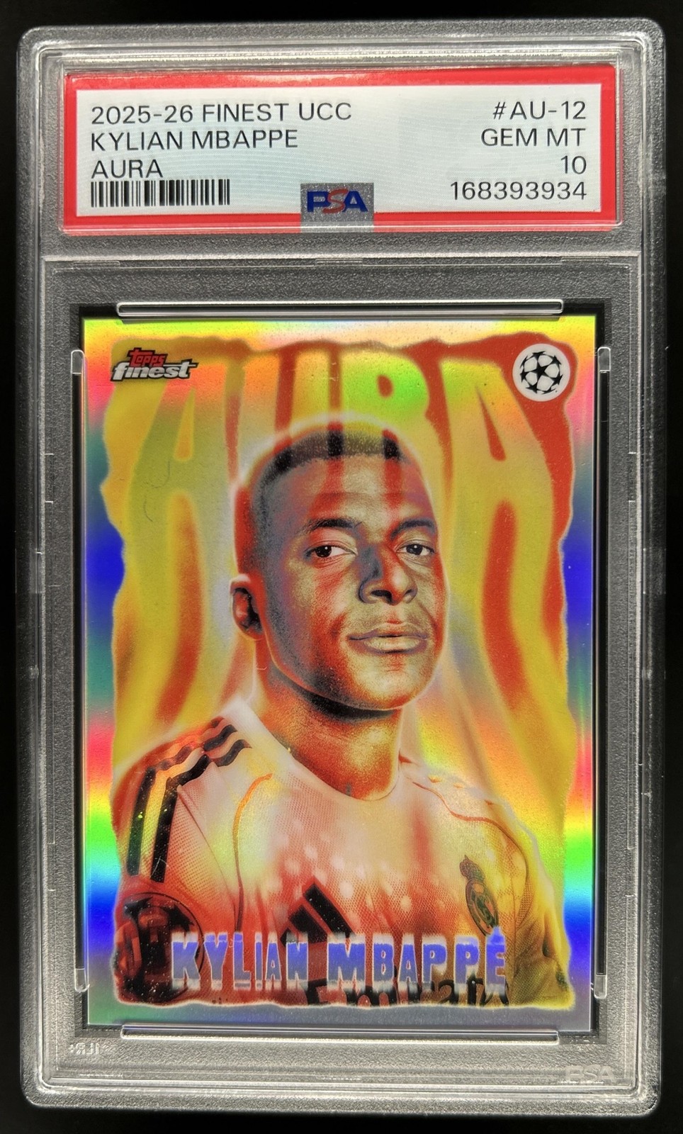 2025-26 Topps Finest UEFA Club Competition Kylian Mbappe Aura #AU-12 PSA 10