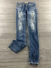 Big Star Liv Skinny Jeans Size 23R Distressed Denim Low Rise Medium Wash