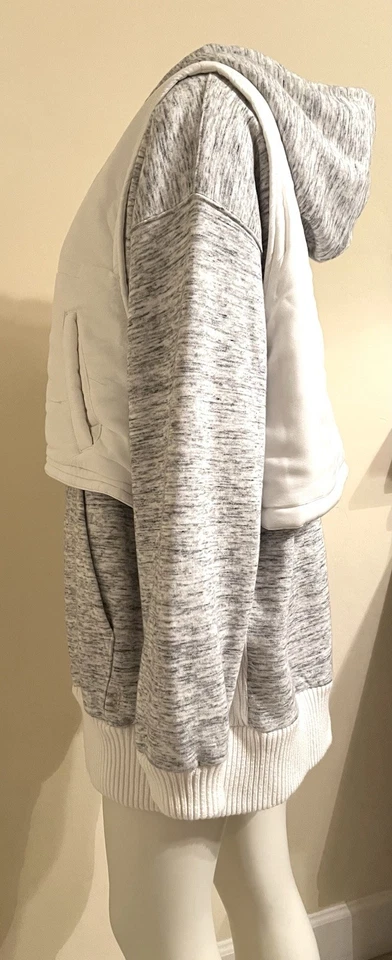 Free People Movement Y2K Hoodie W Sz S Grey, Cream Attached Vest Oversized Thick - Image 3 of 4