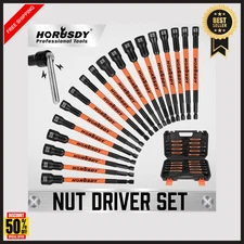 18PC Impact Magnetic Nut Drivers Set SAE & Metric Extra Long 1/4" Hex Shank Case