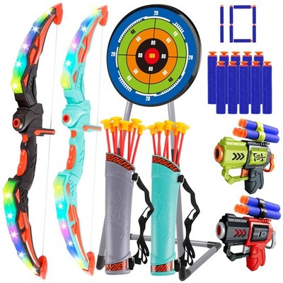 Pfeil und Bogen Set für Kinder, 2er Pack LED Light Up Bogenschießen Set Kinderspielzeug
