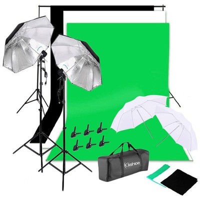 33'' Photography 4 Umbrellas Lighting Kit Studio Light Bulb 3 Color Backdrops Set