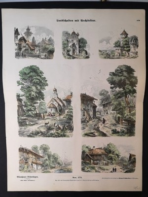 Munich Picture Sheet Nro. 173. Landscapes with architecture. Circa 1880: