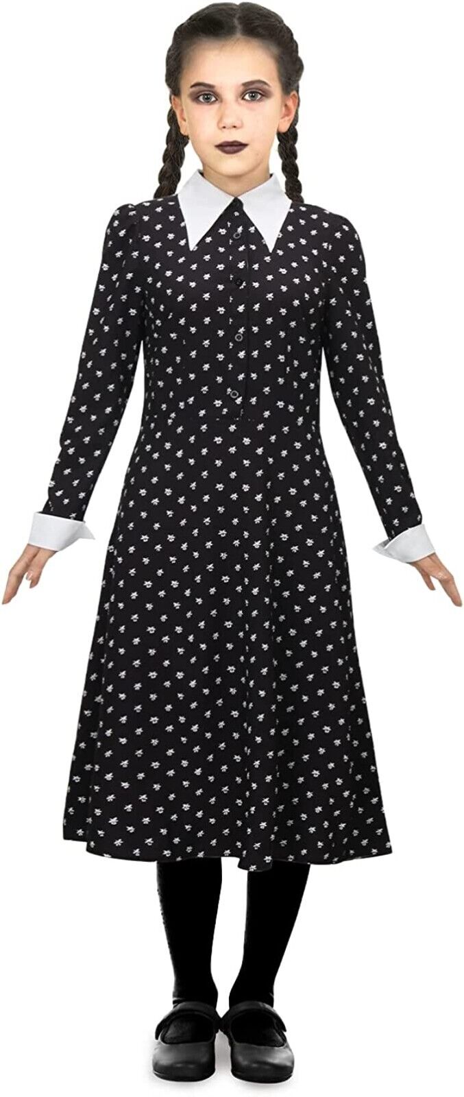 Wednesday Addams Girls Costume Long Sleeve Dress, Medium