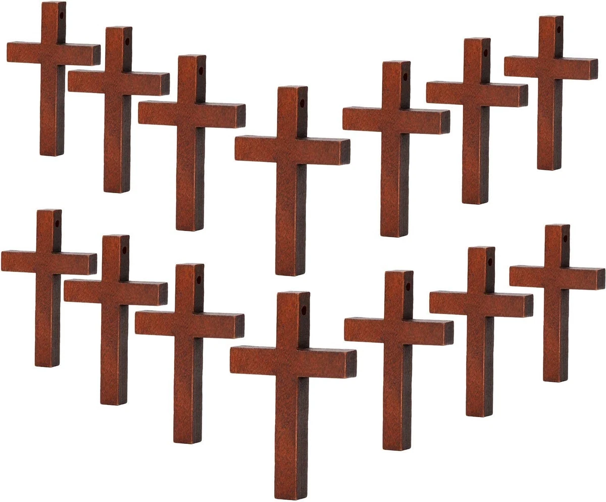 70 Pieces Small Wooden Crosses Necklace Mini Wood Cross Charms for