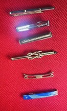 6 LOT VTG Tie Clip Clasp Gold & Silver Tone Mix Enamel Rope MCM Swank Original