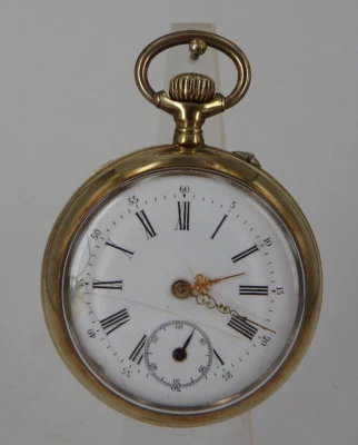 Offene Herrentaschenuhr Alpacca vergoldet um1900 - Werk einwandfrei i.O. (98602) - Bild 1 von 4