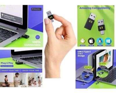 Mouse Jiggler Undetectable Mover For Multi system Keep Computer Awake USB Type C
