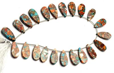 Natural Gem Oyster Copper Turquoise 22x11MM Smooth Flat Pear Shape Beads 12''