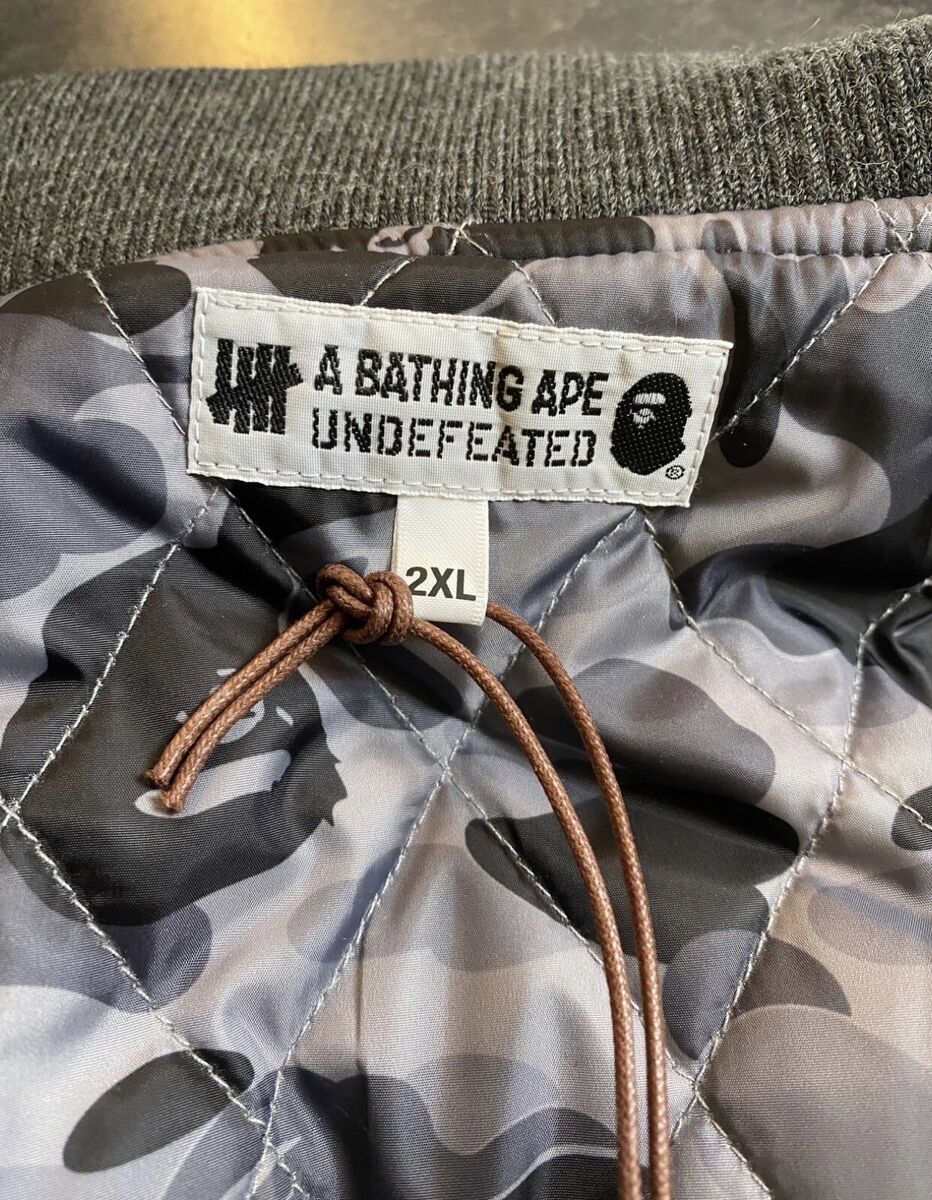 A Bathing Ape (Bape) X Undefeated Leather Varsity Jacket XXL A Bathing Ape (Bape) X Undefeated Leather Varsity Jacket XXL