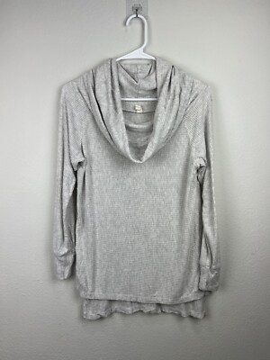 Elan Gray Oatmeal Lightweight Stretchy Cowl Neck Ribbed Sweater Size Small 